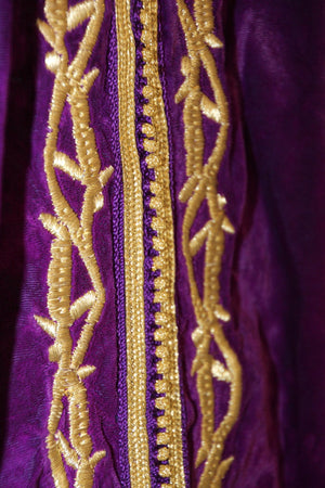 Moroccan Caftan Purple Velvet Embroidered with Gold Kaftan, circa 1970