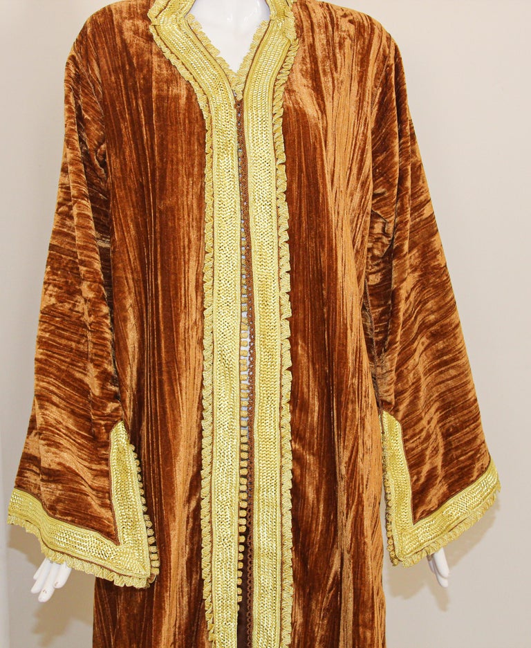 Amazing Vintage Caftan, Caramel Velvet and Gold Embroidered, ca. 1960s