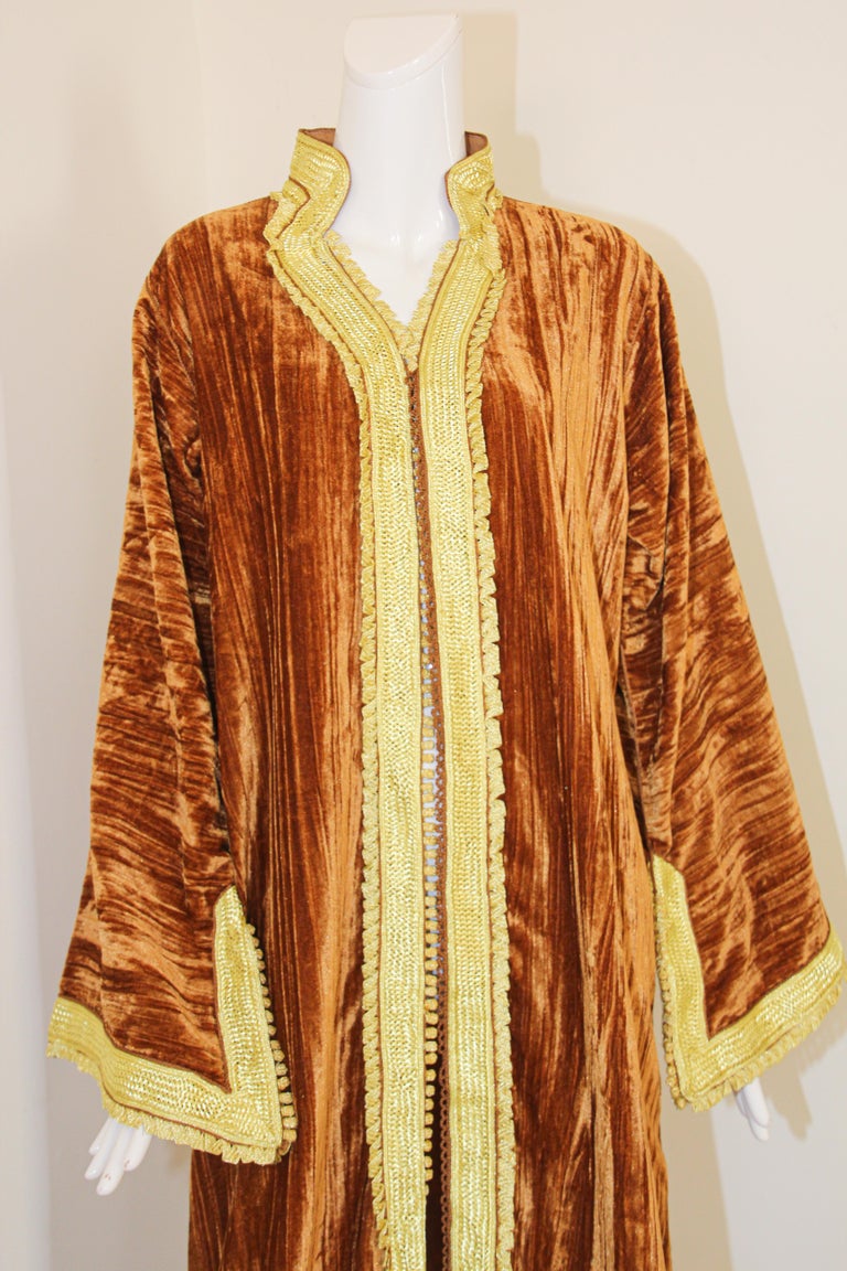 Amazing Vintage Caftan, Caramel Velvet and Gold Embroidered, ca. 1960s