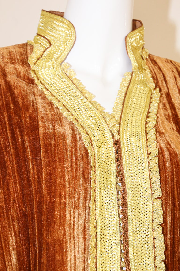 Amazing Vintage Caftan, Caramel Velvet and Gold Embroidered, ca. 1960s