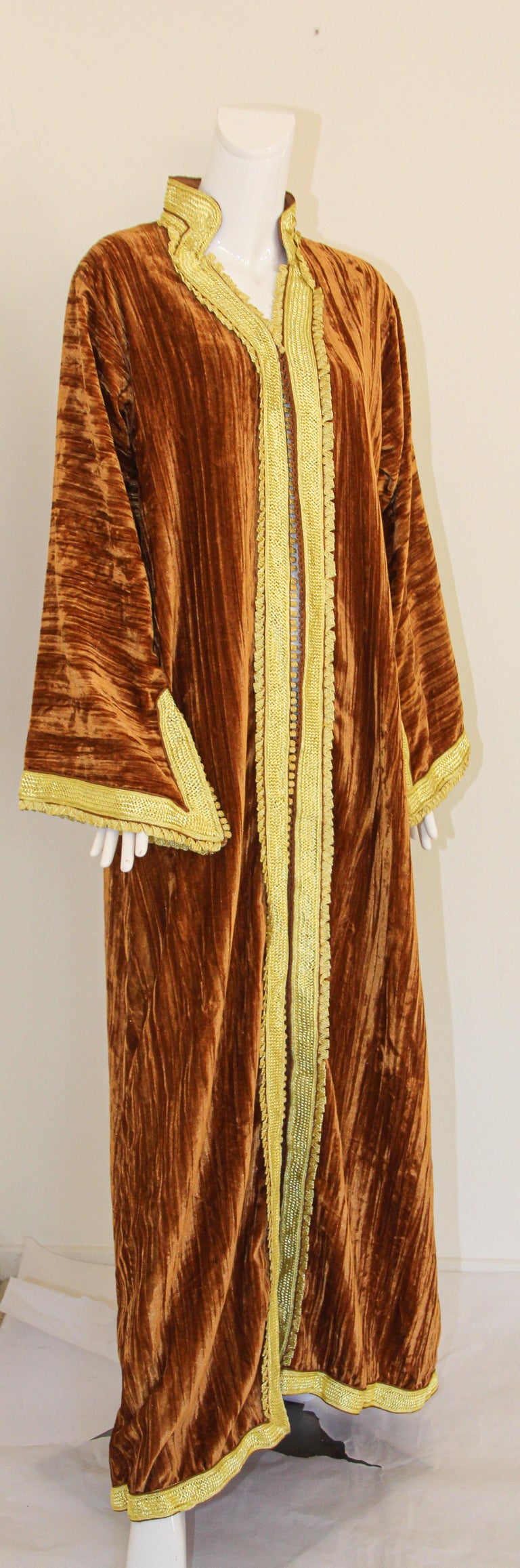 Amazing Vintage Caftan, Caramel Velvet and Gold Embroidered, ca. 1960s
