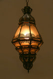 Moroccan Moorish Lantern with Filigree Designs and Milky Glass Pendant
