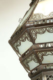 Moroccan Moorish Lantern with Filigree Designs and Milky Glass Pendant