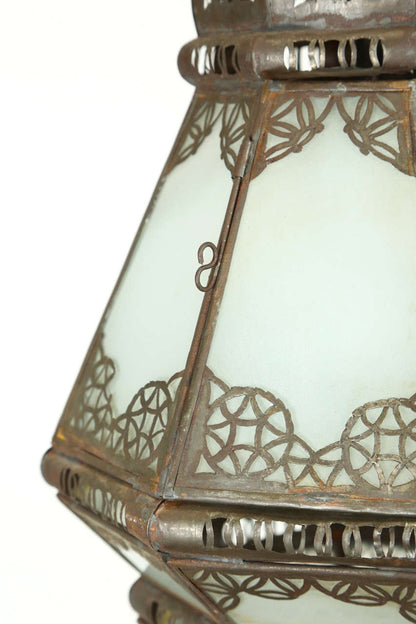 Vintage Moroccan Moorish Milk Glass Pierced Metal Lantern, Marrakech