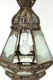 Moroccan Moorish Lantern with Filigree Designs and Milky Glass Pendant