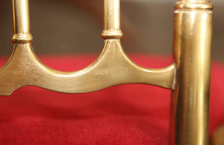 Chiavari Polished Brass Side Chairs with Red Velvet, Italy, 1960