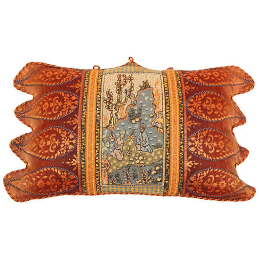 Antique Middle Eastern Silk Throw Pillow, Hand-Crafted, Louis XV Style