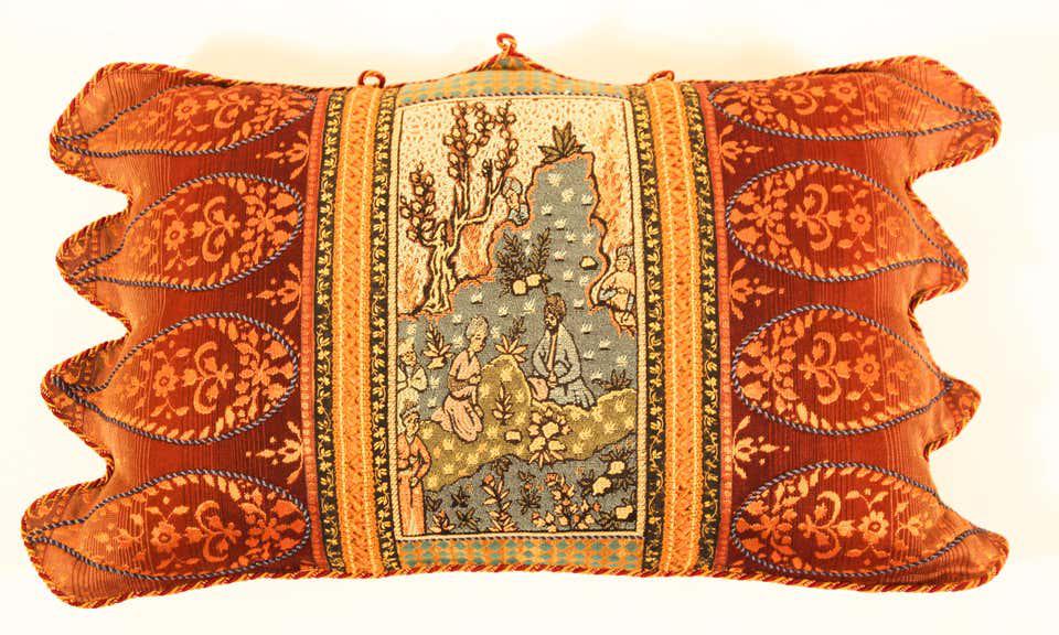 Antique Middle Eastern Silk Throw Pillow, Hand-Crafted, Louis XV Style