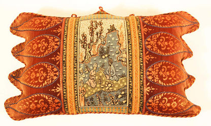Antique Middle Eastern Silk Throw Pillow, Hand-Crafted, Louis XV Style