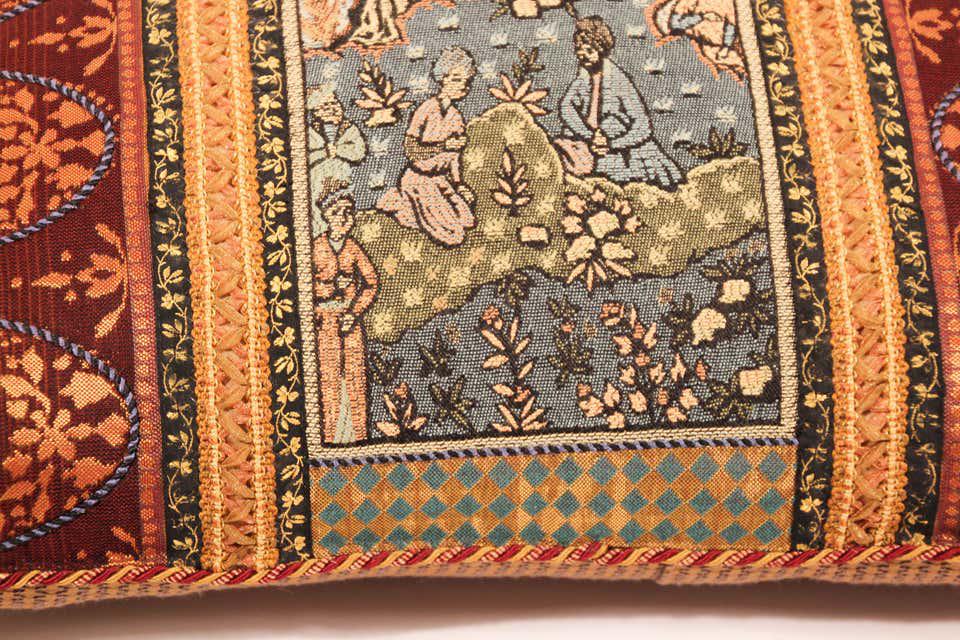 Antique Middle Eastern Silk Throw Pillow, Hand-Crafted, Louis XV Style