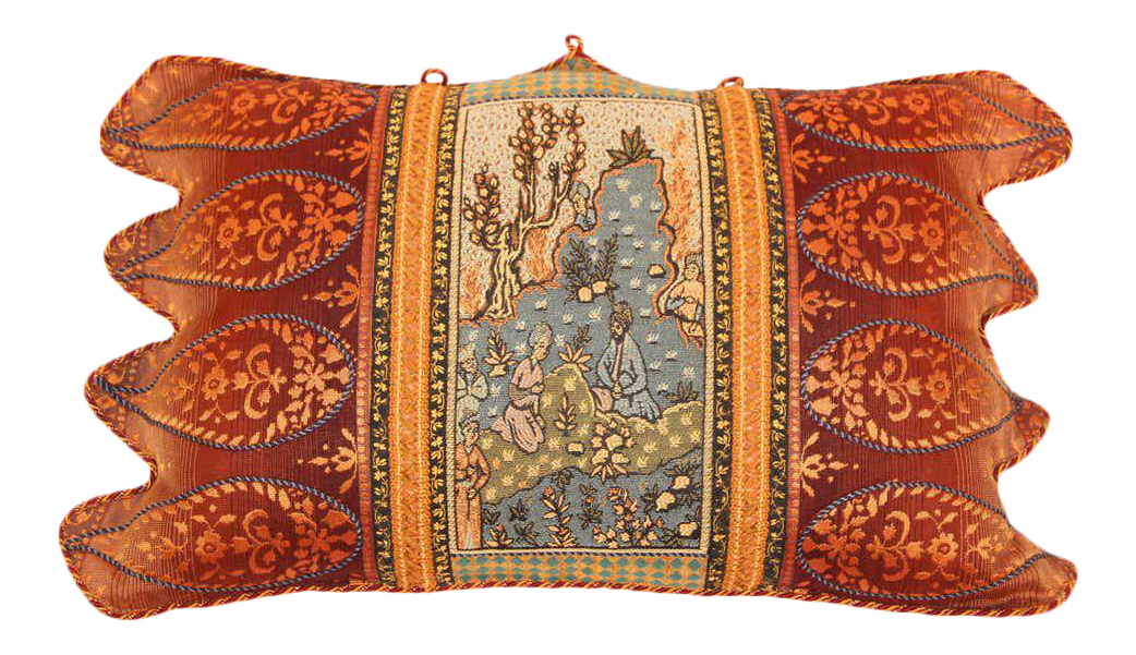 Antique Middle Eastern Silk Throw Pillow, Hand-Crafted, Louis XV Style