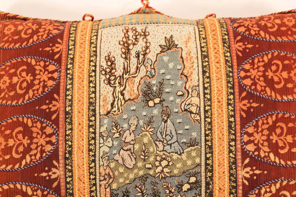 Antique Middle Eastern Silk Throw Pillow, Hand-Crafted, Louis XV Style
