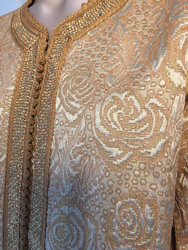 Moroccan Caftan in Gold Bronze Metallic Brocade, Maxi Gown Dress Kaftan
