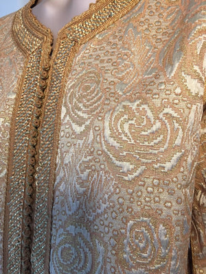 Moroccan Caftan in Gold Bronze Metallic Brocade, Maxi Gown Dress Kaftan