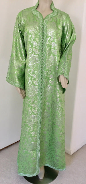 Moroccan Kaftan Lime Green and Silver Brocade