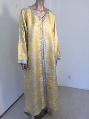 Metallic Gold and Silver Brocade 1970s Maxi Dress Caftan, Evening Gown Kaftan