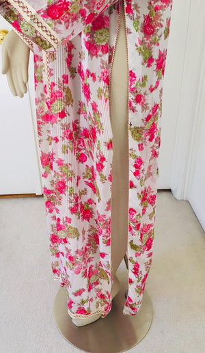1970 Moroccan Caftan Metallic Pink Floral Silk Kaftan