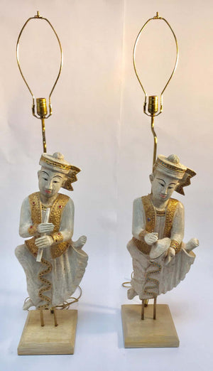 Pair of Asian Figures of Burmese Musicians Turned into Table Lamps