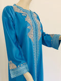 Moroccan Kaftan in Turquoise Blue and Silver