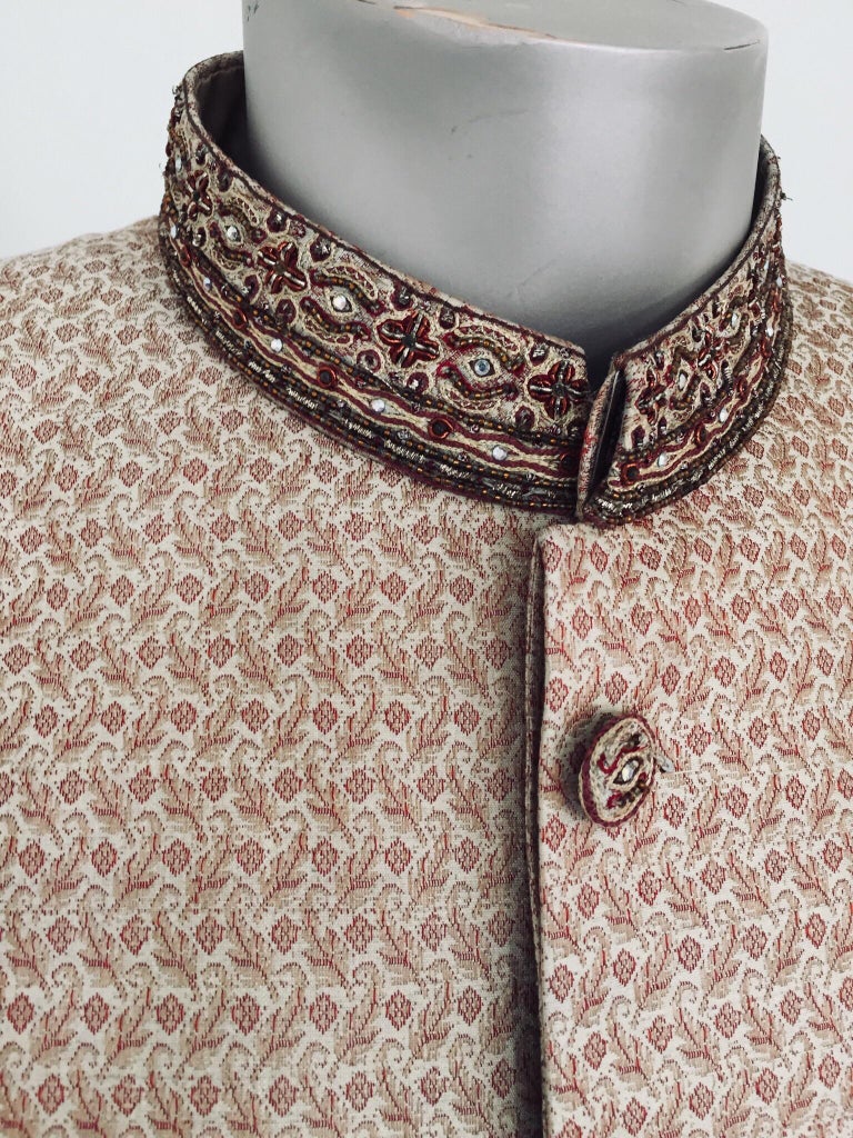 Gold Brocade Gentleman Indian Wedding or Party Maharaja Sultan Tuxedo Coat