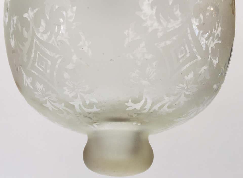 1970s Anglo-Indian Frosted Glass Bell Jar Lantern with Brass Fittings – view 3