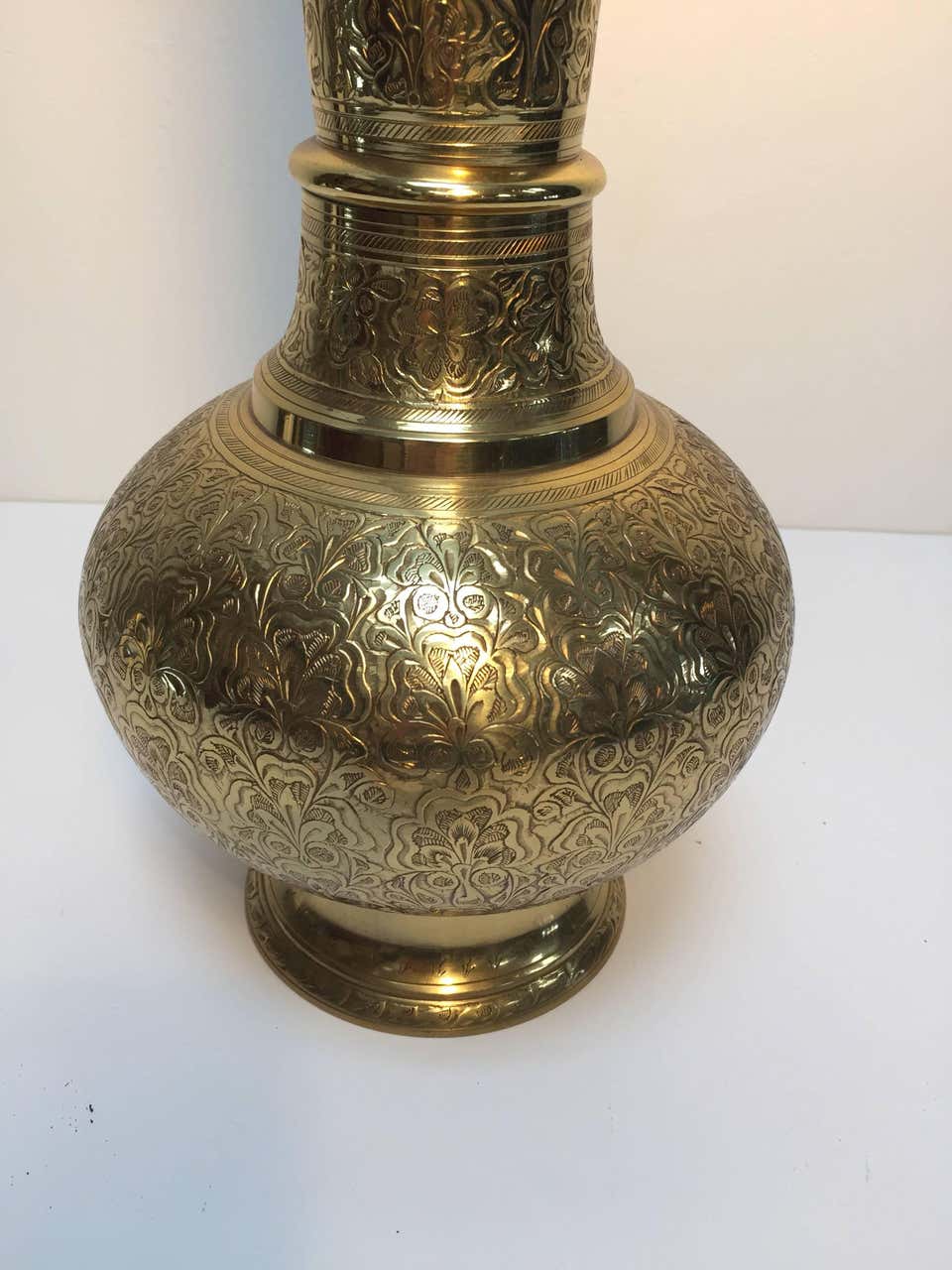 Elegant Tall Moorish Polished Brass Decorative Lamp Base – view 3