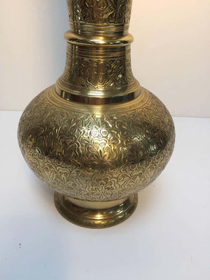 Elegant Tall Syrian Polished Brass Decorative Lamp Base
