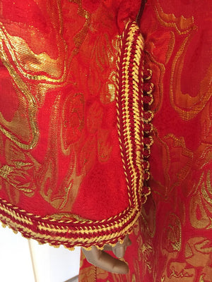 Vintage Moroccan Kaftan 1970s Red and Gold Floral Brocade Caftan Maxi Dress