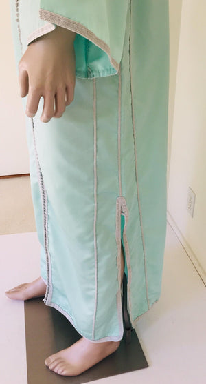 Moorish Turquoise Blue 1970s Maxi Dress Caftan