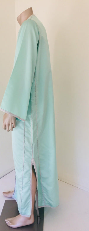 Moorish Turquoise Blue 1970s Maxi Dress Caftan