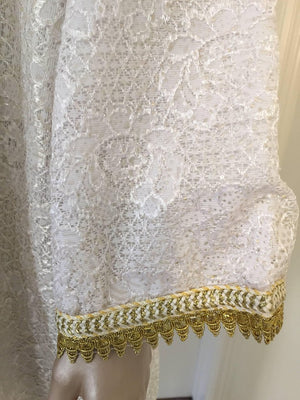 Moroccan Vintage Caftan in White and Gold Lace 1970s Kaftan Maxi Dress