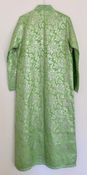 Moroccan Kaftan Lime Green and Silver Brocade