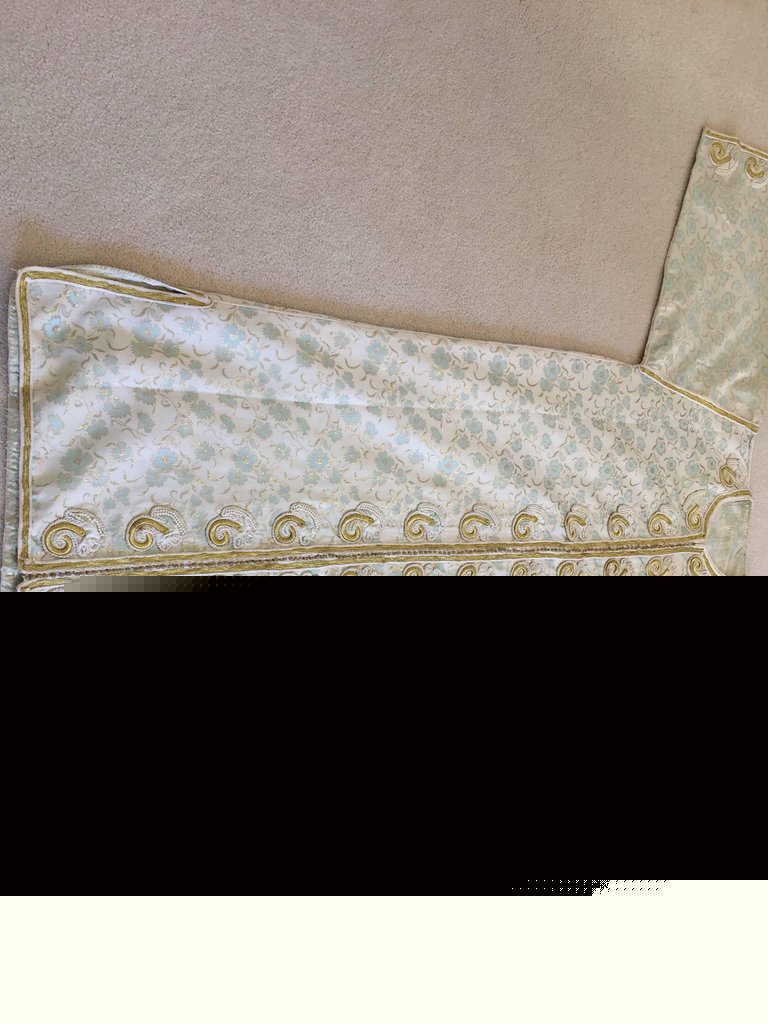 Moroccan Caftan, White Floral Brocade Kaftan Embroidered with Gold Threads