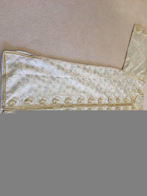 Moroccan Caftan, White Floral Brocade Kaftan Embroidered with Gold Threads