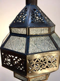 Vintage Moroccan Metal and Clear Glass Lantern, Octagonal Shape
