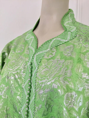 Moroccan Kaftan Lime Green and Silver Brocade