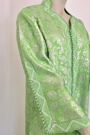 Moroccan Kaftan Lime Green and Silver Brocade