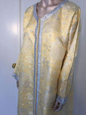 Metallic Gold and Silver Brocade 1970s Maxi Dress Caftan, Evening Gown Kaftan