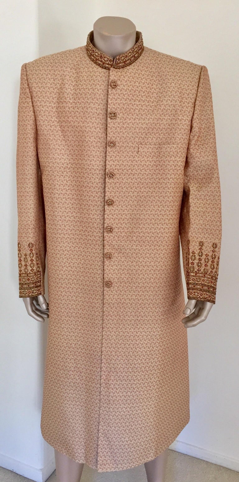 Gold Brocade Gentleman Indian Wedding or Party Maharaja Sultan Tuxedo Coat
