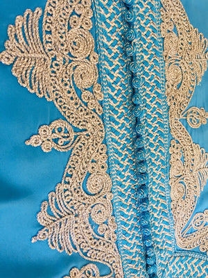 Moroccan Kaftan in Turquoise Blue and Silver