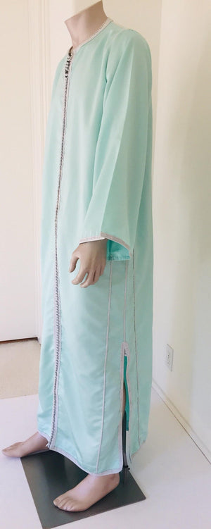 Moorish Turquoise Blue 1970s Maxi Dress Caftan