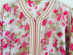 1970 Moroccan Caftan Metallic Pink Floral Silk Kaftan