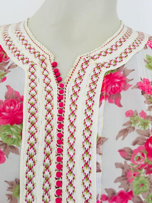 1970 Moroccan Caftan Metallic Pink Floral Silk Kaftan