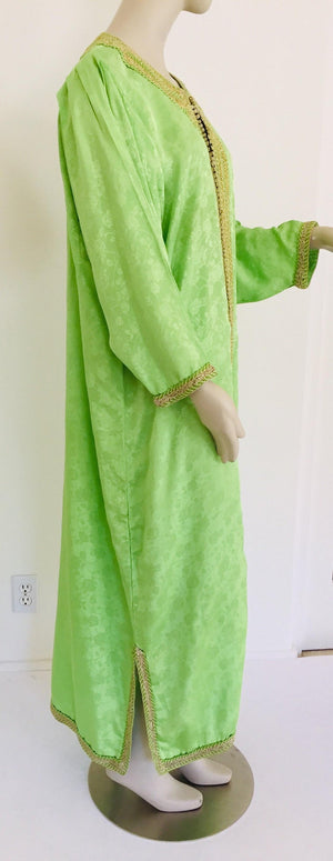 Elegant Moroccan Caftan Green and Gold Embroidered with Moorish Designs