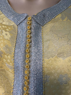 Metallic Gold and Silver Brocade 1970s Maxi Dress Caftan, Evening Gown Kaftan