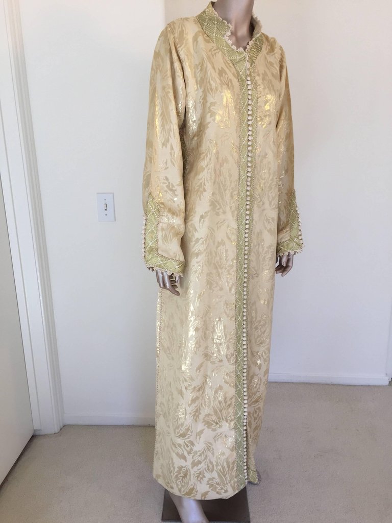 Moroccan Metallic Gold Brocade Kaftan, Maxi Dress Kaftan from Morocco, Africa