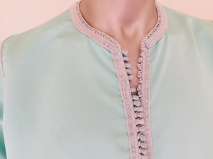 Moorish Turquoise Blue 1970s Maxi Dress Caftan