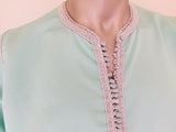 Moorish Turquoise Blue 1970s Maxi Dress Caftan