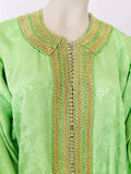 Elegant Moroccan Caftan Green and Gold Embroidered with Moorish Designs