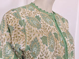 Vintage Moroccan Caftan Lime Green and Silver and Gold Metallic Floral Brocade